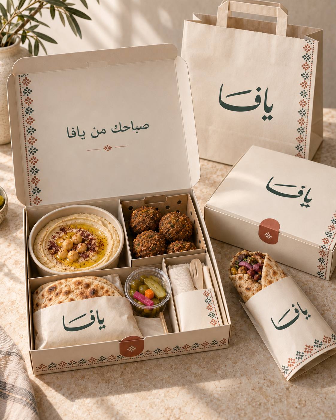 Yafa packaging concept, an embroidered divided breakfast box